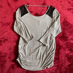 Striped maternity shirt with lace shoulders